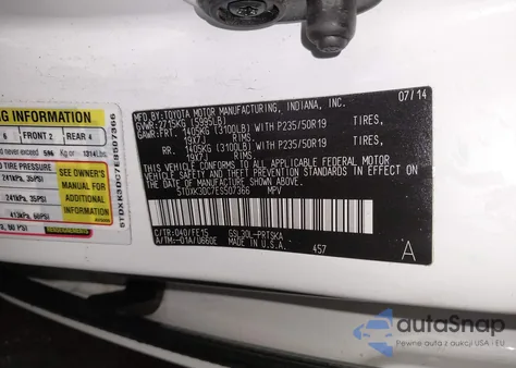 2014 Toyota Sienna Se 8 Passenger из США, поврежденный, VIN 5TDXK3DC7ES507366